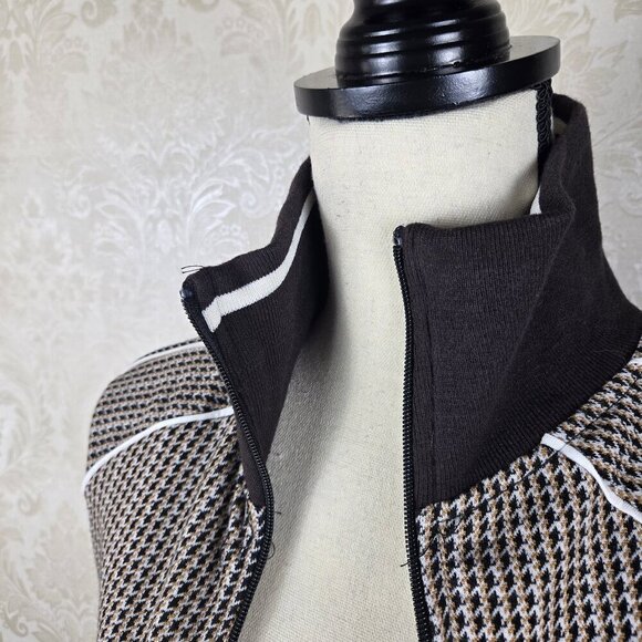 iets frans...Size XS Brown Houndstooth Zip Front Jacket Adj Collar Zip Pockets - Picture 3 of 16